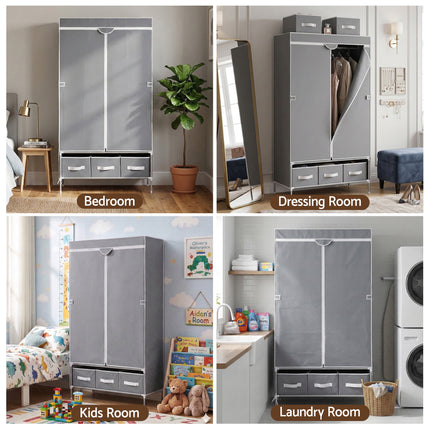 Artiss Large Portable Clothes Closet Wardrobe with Tiebacks Grey 9