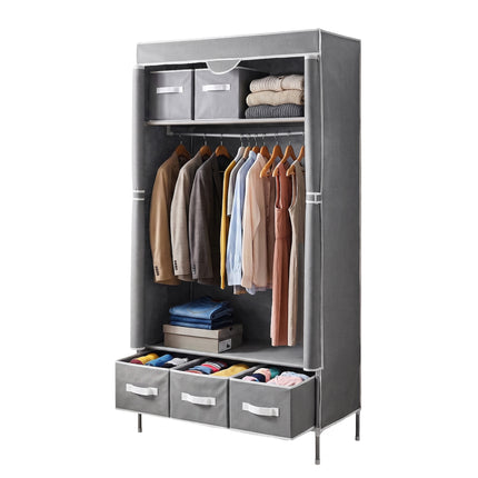 Artiss Large Portable Clothes Closet Wardrobe with Tiebacks Grey 10