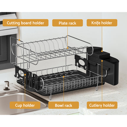 Cefito Dish Rack Drying Drainer Cup Holder Cutlery Tray Kitchen Organiser 2-Tier 4