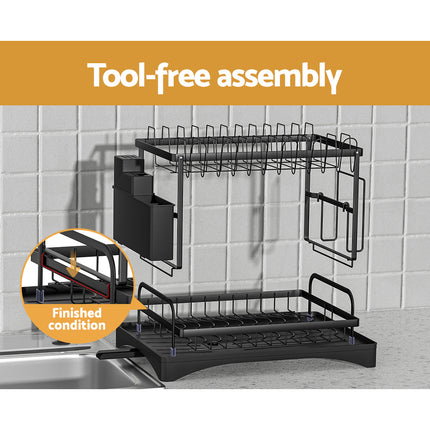 Cefito Dish Rack Expandable Drying Drainer Cutlery Holder Tray Kitchen 2 Tiers 5