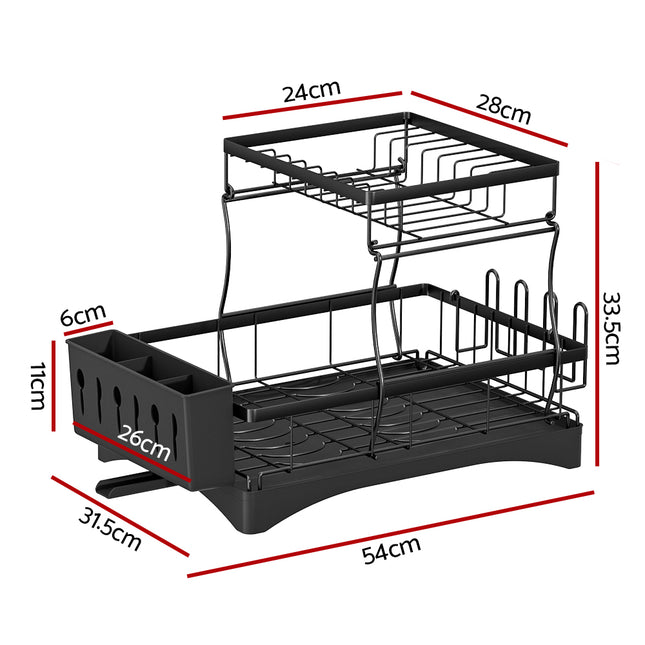 Cefito Dish Rack Expandable Drying Drainer Cutlery Holder Tray Kitchen 2 Tiers 2