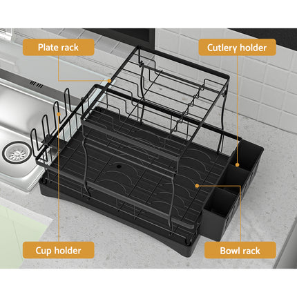 Cefito Dish Rack Expandable Drying Drainer Cutlery Holder Tray Kitchen 2 Tiers 4