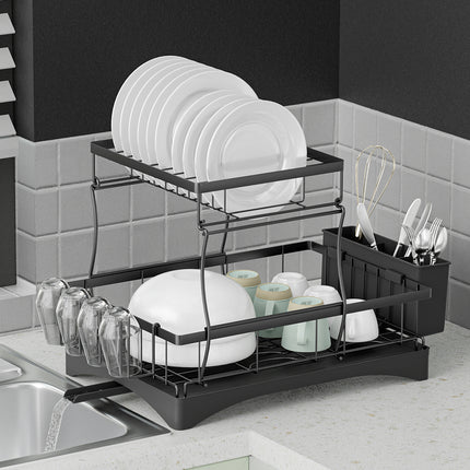 Cefito Dish Rack Expandable Drying Drainer Cutlery Holder Tray Kitchen 2 Tiers 7