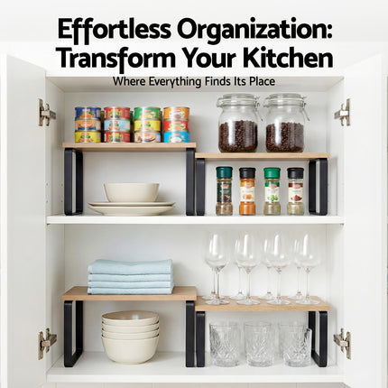 Cefito Kitchen Storage Shelves Rack Cupboard Cabinet Organiser Set of 2 5