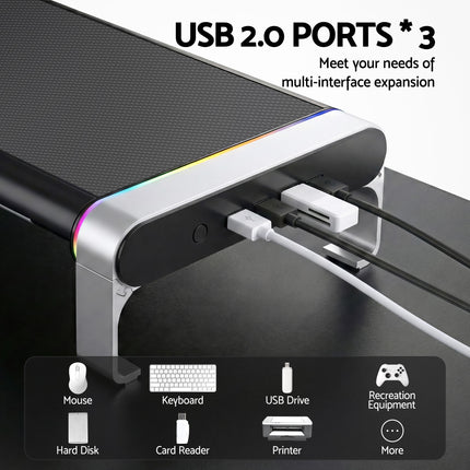 Artiss RGB Monitor Stand with USB Hub Desk Organiser Charging Stand Computer Stand Black 4
