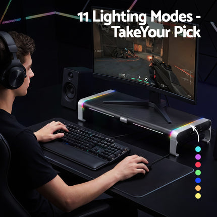 Artiss RGB Monitor Stand with USB Hub Desk Organiser Charging Stand Computer Stand Black 5