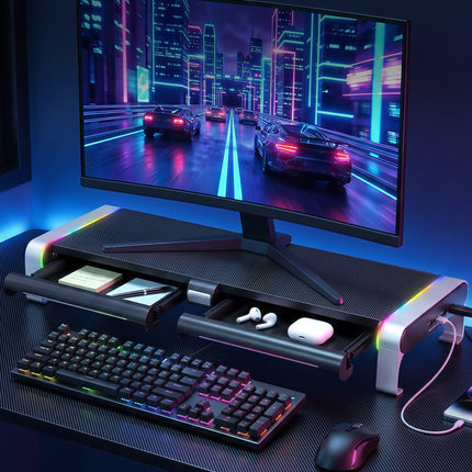 Artiss RGB Monitor Stand with USB Hub Desk Organiser Charging Stand Computer Stand Black 7