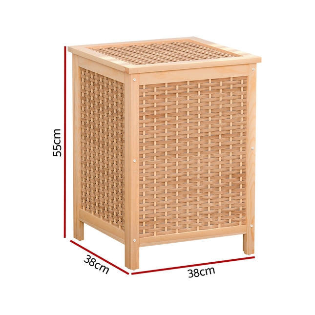 Artiss Laundry Hamper Bathroom Storage Cabinet Wooden Organiser Bag Clothes 2