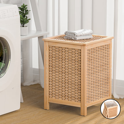 Artiss Laundry Hamper Bathroom Storage Cabinet Wooden Organiser Bag Clothes 5