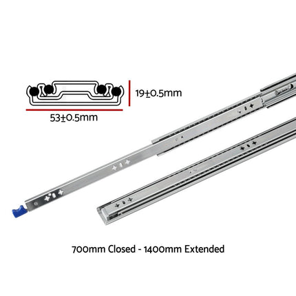 Giantz 2x Drawer Slides Heavy Duty Full Extension Locking 700-1400mm Length 2