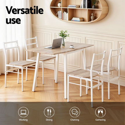 Artiss Dining Table and Chairs Set 5pcs Foldable Kitchen Furniture Natural White 4