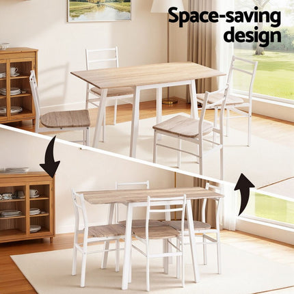 Artiss Dining Table and Chairs Set 5pcs Foldable Kitchen Furniture Natural White 5