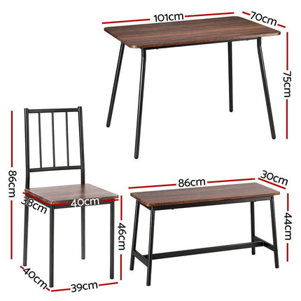 Artiss Dining Table and Chairs Set of 4 Bench Kitchen Furniture Rustic Brown 2