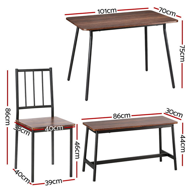 Artiss Dining Table and Chairs Set of 4 Bench Kitchen Furniture Rustic Brown 2