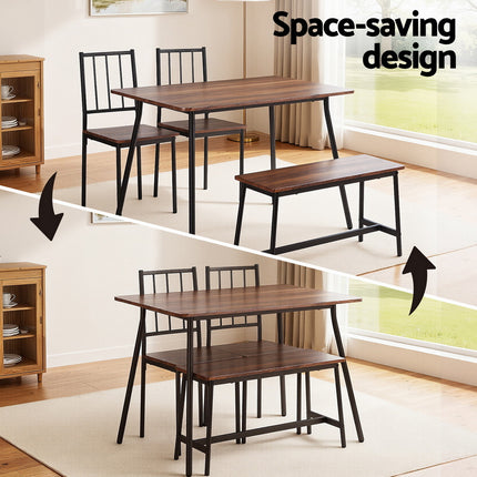 Artiss Dining Table and Chairs Set of 4 Bench Kitchen Furniture Rustic Brown 4