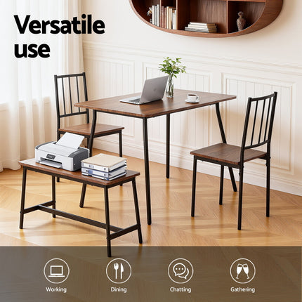 Artiss Dining Table and Chairs Set of 4 Bench Kitchen Furniture Rustic Brown 5