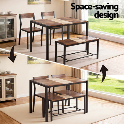 Artiss Dining Table and Chairs Set of 4 Bench Kitchen Furniture Rustic Brown 4