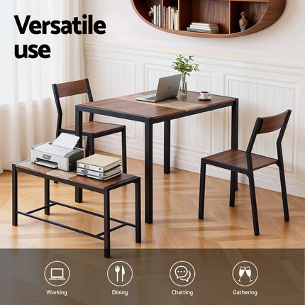 Artiss Dining Table and Chairs Set of 4 Bench Kitchen Furniture Rustic Brown 5