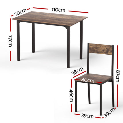 Artiss Dining Table and Chairs Set of 5 Compact Kitchen Furniture Rustic Brown 2