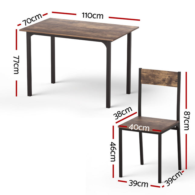 Artiss Dining Table and Chairs Set of 5 Compact Kitchen Furniture Rustic Brown 2