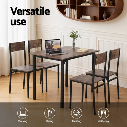 Artiss Dining Table and Chairs Set of 5 Compact Kitchen Furniture Rustic Brown 4
