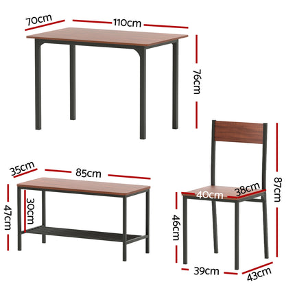 Artiss Dining Table and Chairs Set of 4 Storage Bench Kitchen Furniture Walnut 2