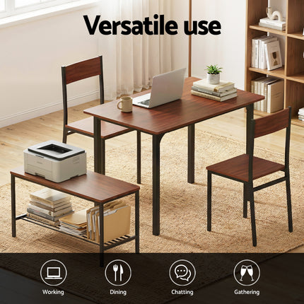 Artiss Dining Table and Chairs Set of 4 Storage Bench Kitchen Furniture Walnut 4