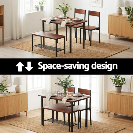 Artiss Dining Table and Chairs Set of 4 Storage Bench Kitchen Furniture Walnut 5