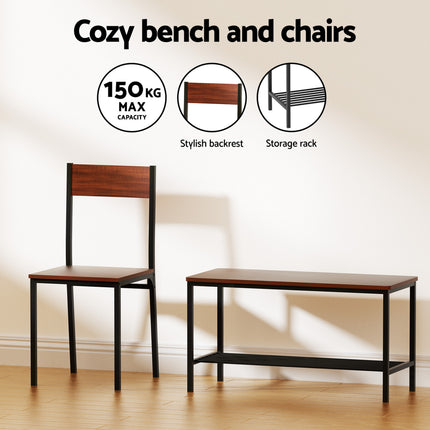 Artiss Dining Table and Chairs Set of 4 Storage Bench Kitchen Furniture Walnut 7