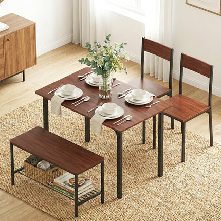 Artiss Dining Table and Chairs Set of 4 Storage Bench Kitchen Furniture Walnut 9