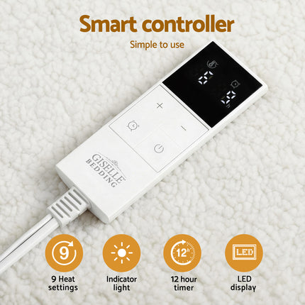 Giselle Electric Blanket LED Remote Sherpa Fleece Underlay Fully Fitted Machine Washable King Single 6