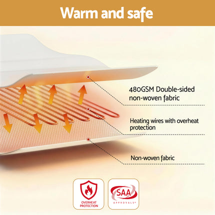 Giselle Electric Blanket King Single Heated Fully Fitted Washable Pad Winter Warm 7