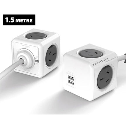 Allocacoc PowerCube Extended USB Powerboard 4-Outlets 2 USB Ports Grey-White 1.5m 3