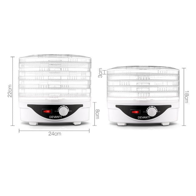 Devanti 5 Trays Food Dehydrator Fruit Dehydrators Pet Beef Jerky Dryer White 2