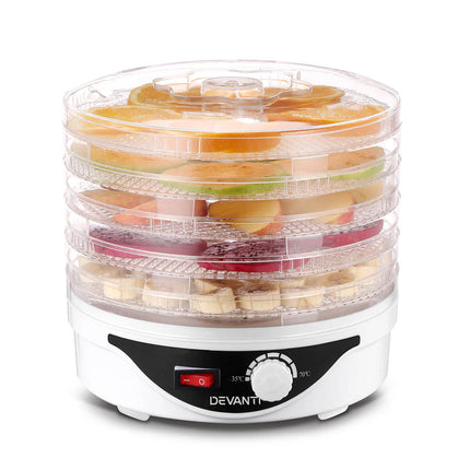 Devanti 5 Trays Food Dehydrator Fruit Dehydrators Pet Beef Jerky Dryer White 3