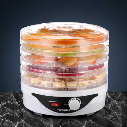Devanti 5 Trays Food Dehydrator Fruit Dehydrators Pet Beef Jerky Dryer White 7