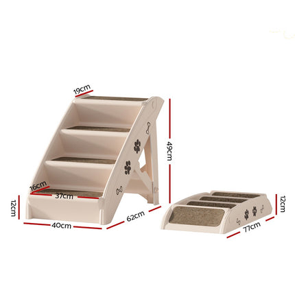 i.Pet Dog Ramp Steps For Bed Sofa Car Pet Stairs Ladder Portable Foldable Beige 2