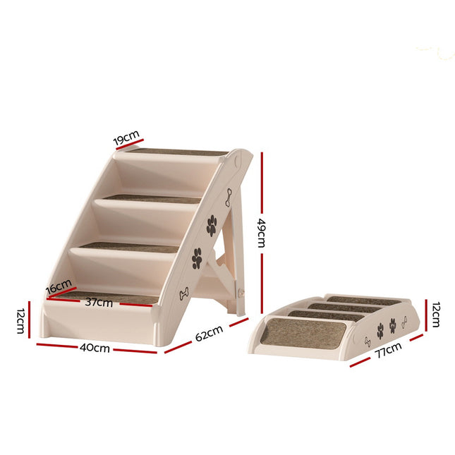 i.Pet Dog Ramp Steps For Bed Sofa Car Pet Stairs Ladder Portable Foldable Beige 2