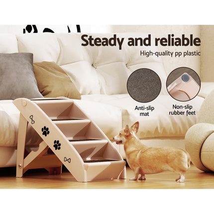 i.Pet Dog Ramp Steps For Bed Sofa Car Pet Stairs Ladder Portable Foldable Beige 5