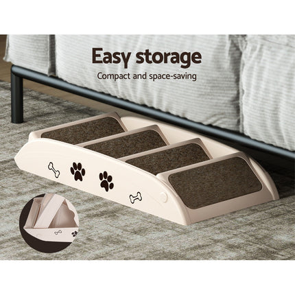 i.Pet Dog Ramp Steps For Bed Sofa Car Pet Stairs Ladder Portable Foldable Beige 6