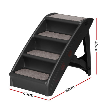 i.Pet Dog Ramp Steps For Bed Sofa Car Pet Stairs Ladder Portable Foldable Black 2