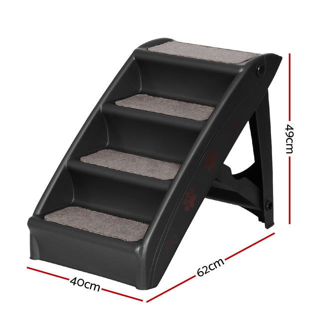 i.Pet Dog Ramp Steps For Bed Sofa Car Pet Stairs Ladder Portable Foldable Black 2