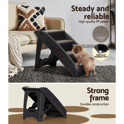 i.Pet Dog Ramp Steps For Bed Sofa Car Pet Stairs Ladder Portable Foldable Black 5