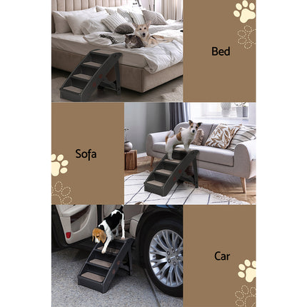 i.Pet Dog Ramp Steps For Bed Sofa Car Pet Stairs Ladder Portable Foldable Black 7