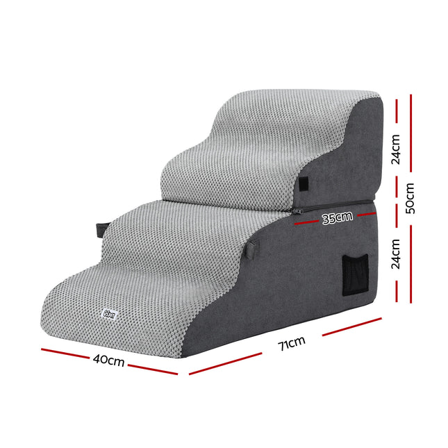 i.Pet Dog Stairs and Bed 2-in-1 Sofa Car Foam Non-Slip Washable Pet Stairs Indoor Grey 2