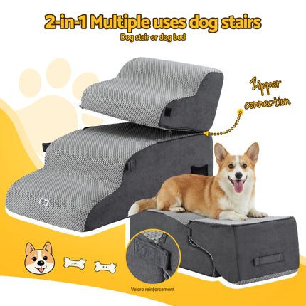 i.Pet Dog Stairs and Bed 2-in-1 Sofa Car Foam Non-Slip Washable Pet Stairs Indoor Grey 4