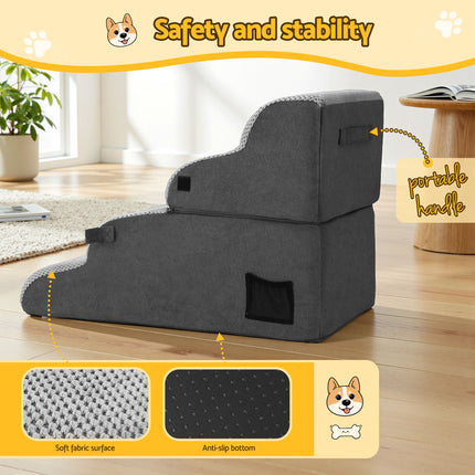 i.Pet Dog Stairs and Bed 2-in-1 Sofa Car Foam Non-Slip Washable Pet Stairs Indoor Grey 6