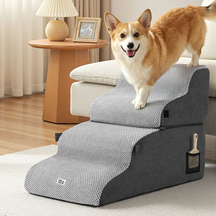i.Pet Dog Stairs and Bed 2-in-1 Sofa Car Foam Non-Slip Washable Pet Stairs Indoor Grey 9
