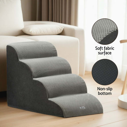 i.Pet Dog Ramp Steps Foam 4 Tier Pet Stairs For Bed Sofa Car Portable Indoor 6