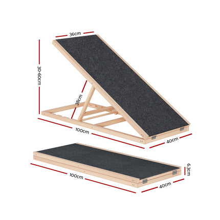 i.Pet Dog Ramp 100cm Adjustable Height Wooden Steps Stairs For Bed Sofa Car Foldable 2